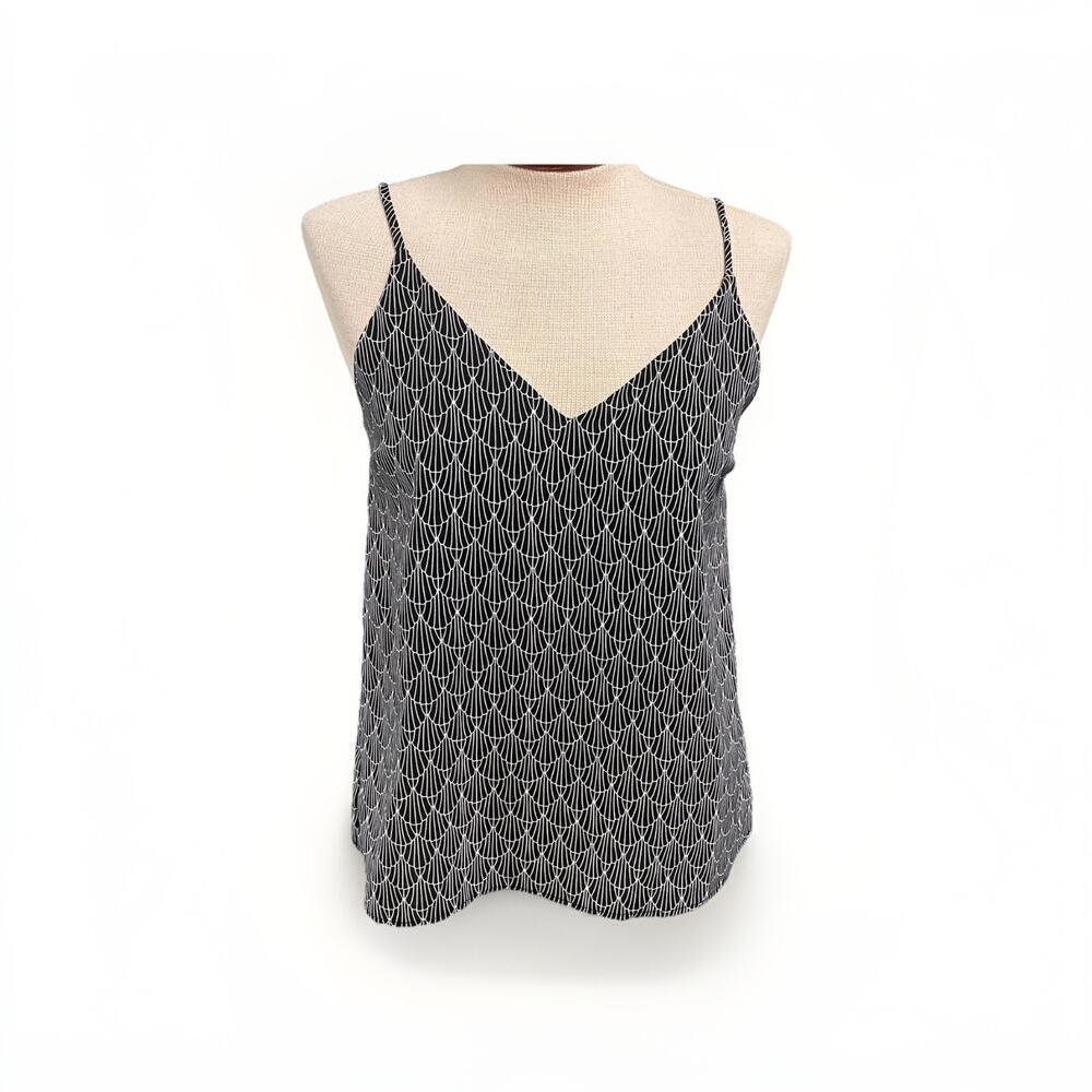 Gilli Womens Size Small Black White Print V-Neck Lightweight Tank Layering Basic
